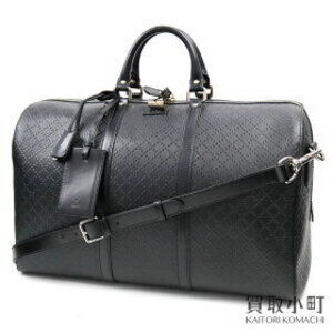 Gucci Diamante Leather Boston Bag Black Calfskin Shoulder Duffel
